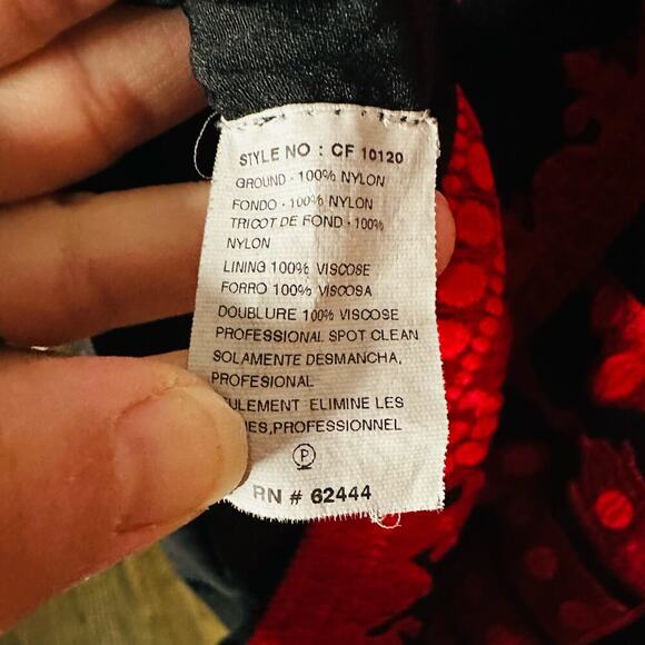 NICOLE MILLER Red Black Illusion Embroidered Mesh Long Sleeve Sheath Dress Size6 - Picture 11 of 11